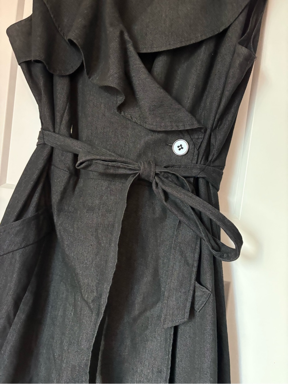 Sleeveless Ruffle-Front Black Wrap Dress Size 16W - Picture 2 of 5